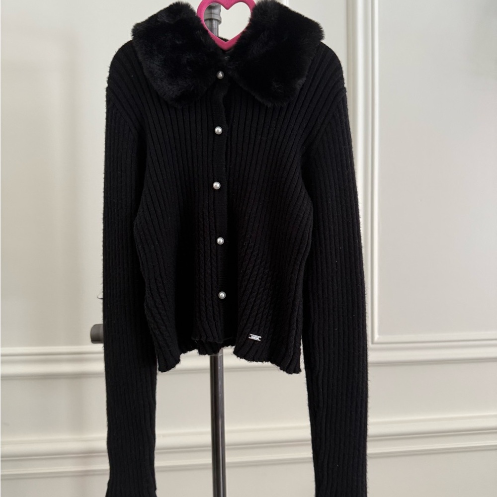 MAYORAL- Black Sweater Faux Fur Collar